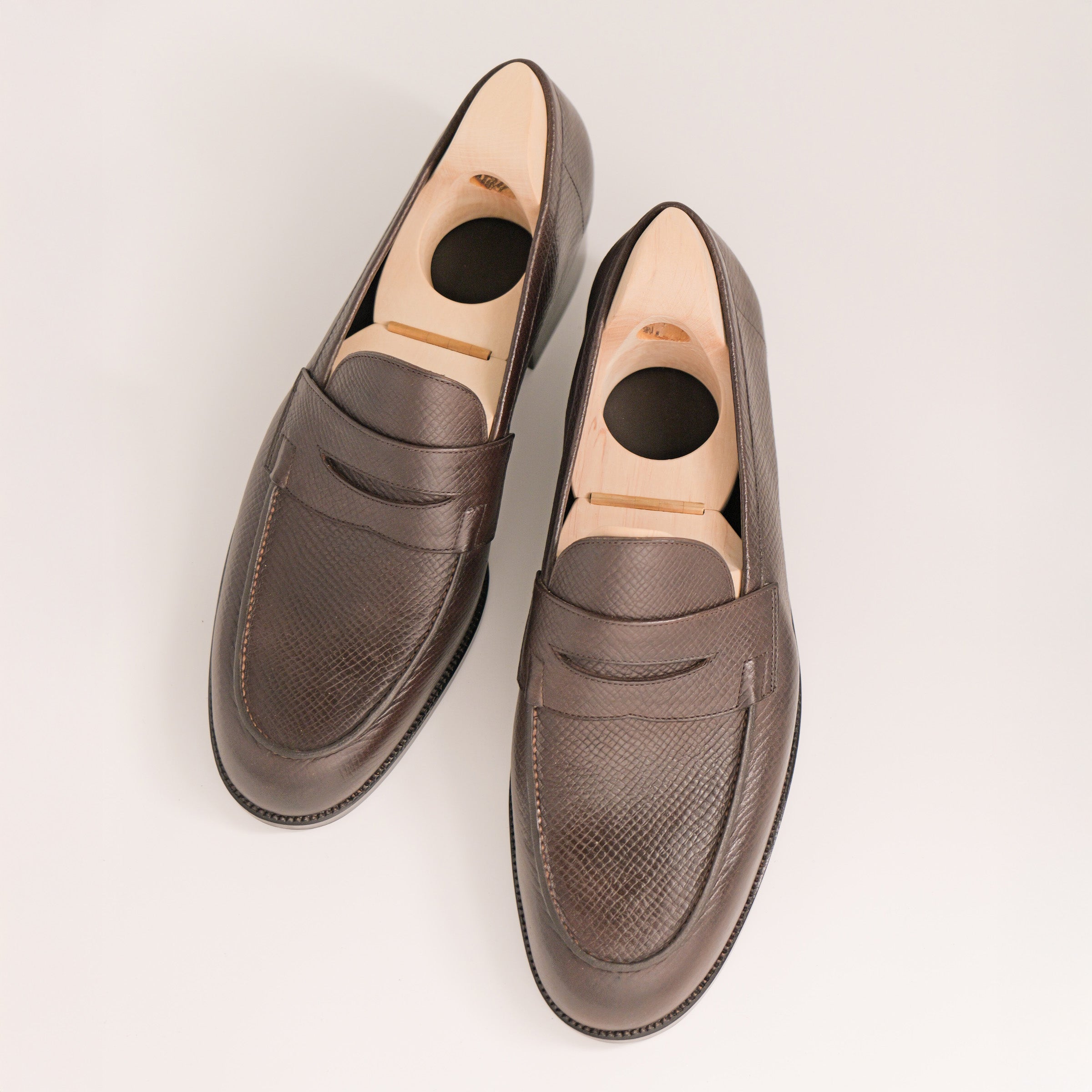 Bespoke Unlined Penny Loafers in Dark Brown Utah Calf