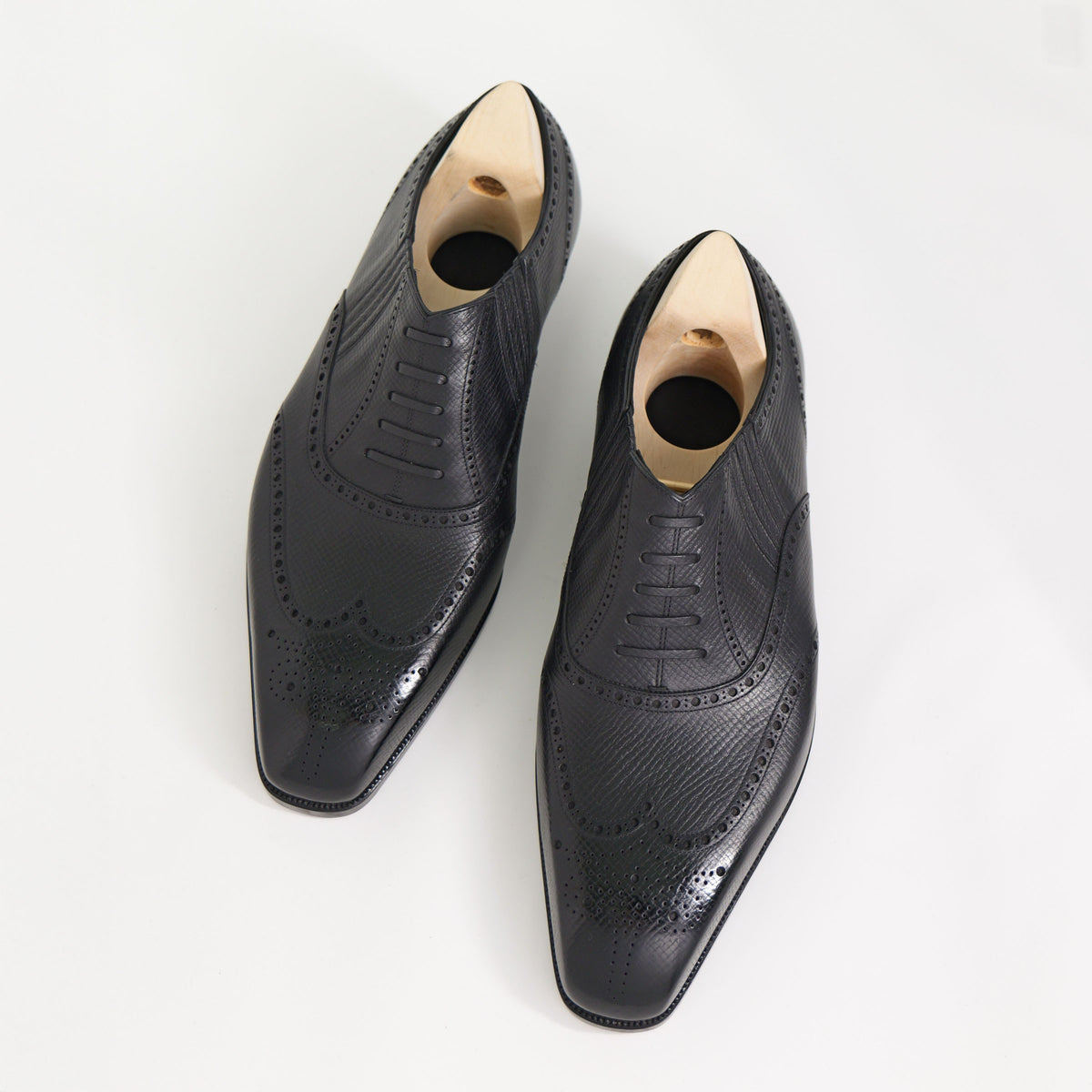Bespoke Imitation Wing-Tip Design Side Elastic in Black Utah Calf Leather-2