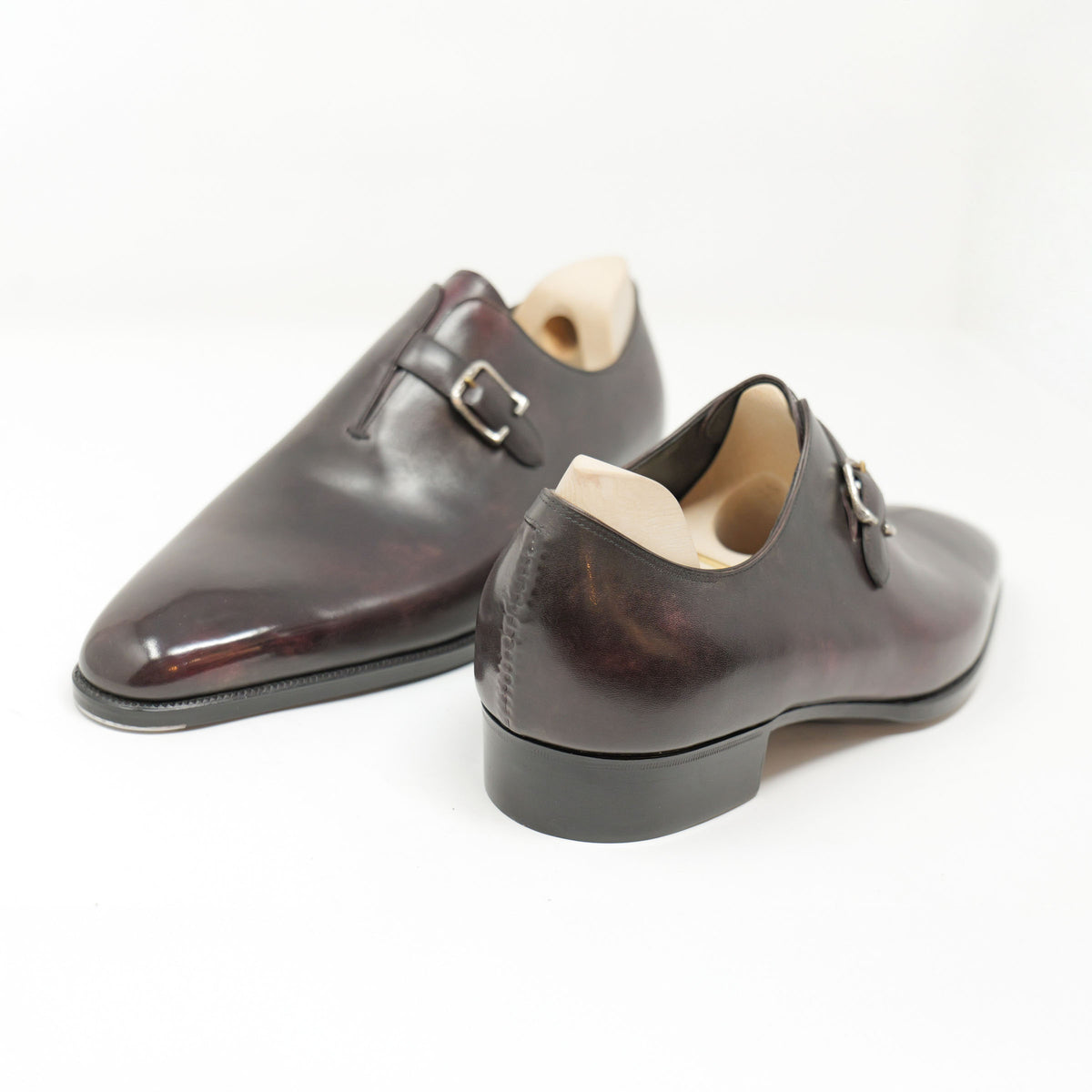 Bespoke Single Monk Strap Wholecut in Iron Color Museum Calf Leather by ILCEA Radica with Burgundy Patina-1