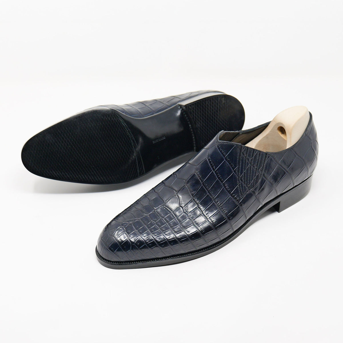 Bespoke Wholecut Side Elastic in Navy Crocodile Leather-1