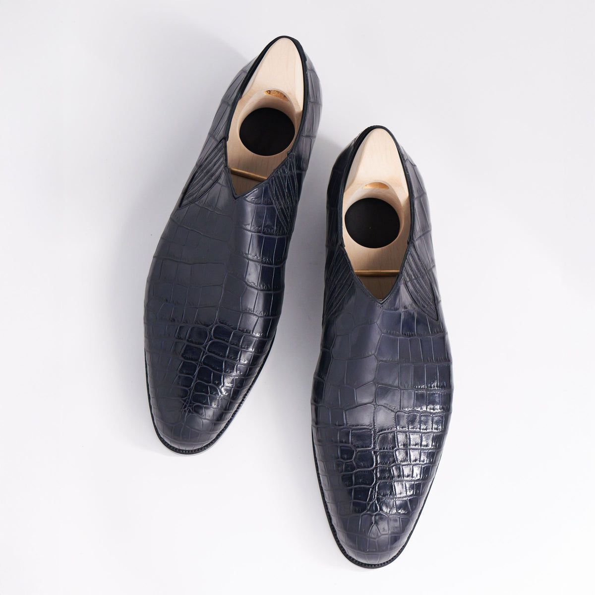 Bespoke Wholecut Side Elastic in Navy Crocodile Leather-4