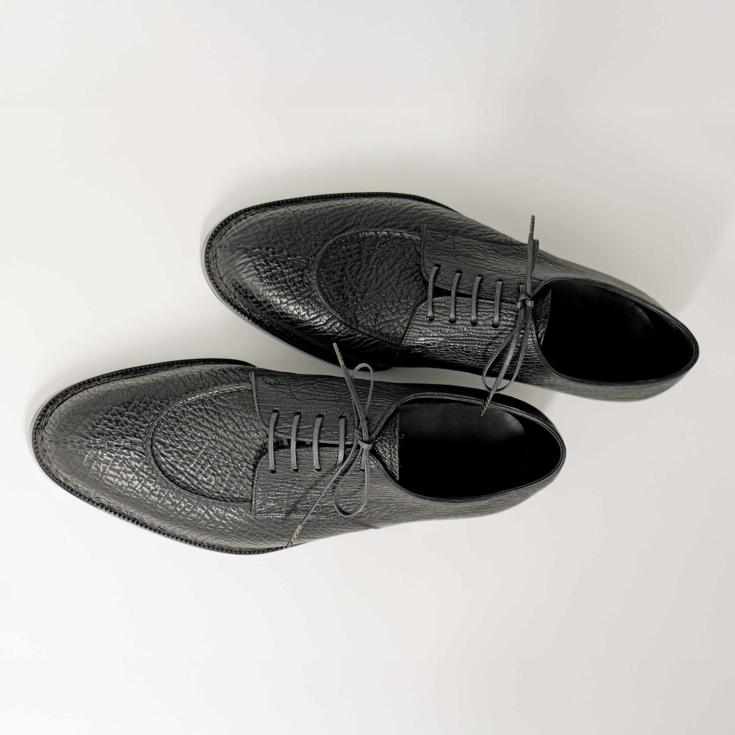 Bespoke Hand-Stitched Apron Front Derby in Black Shark Leather-3