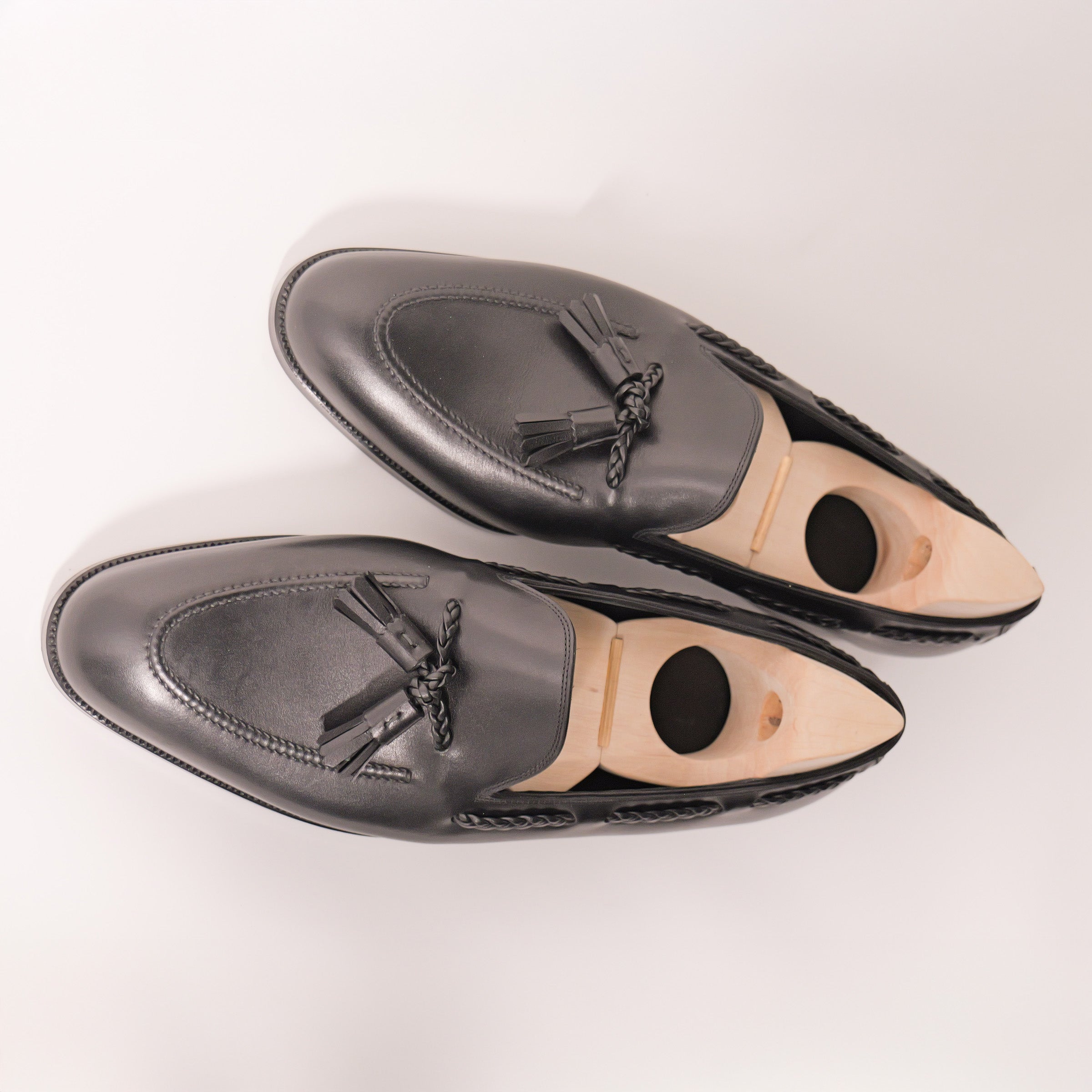 Bespoke Hand-Stitched Tassel Loafers in Black Calf Leather “TANNERIES DU PUY CHATEAUBRIAND”-3