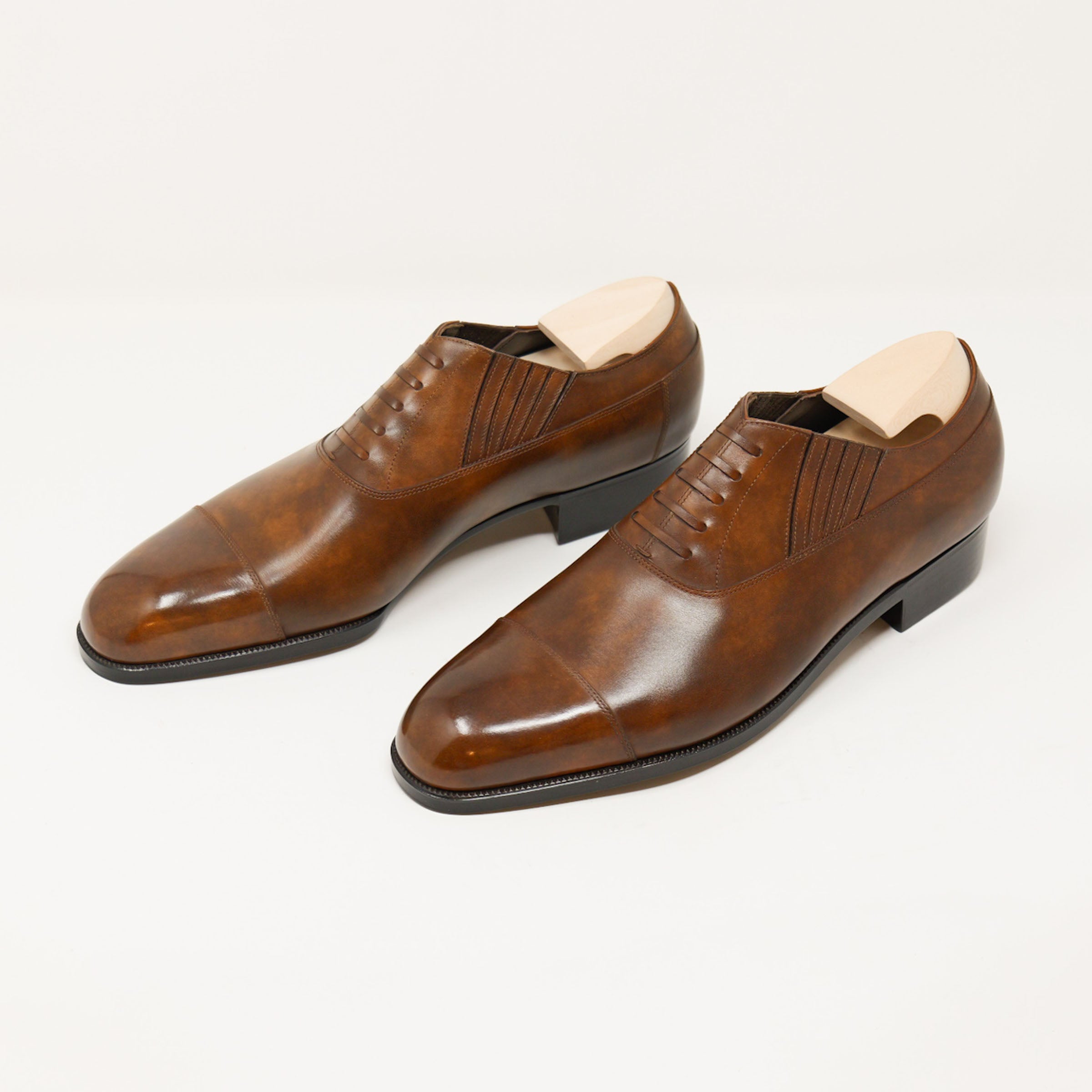 Bespoke Long Vamp Punched Cup Elastic in Light Brown Museum Calf Leather “ILCEA RADICA”-1