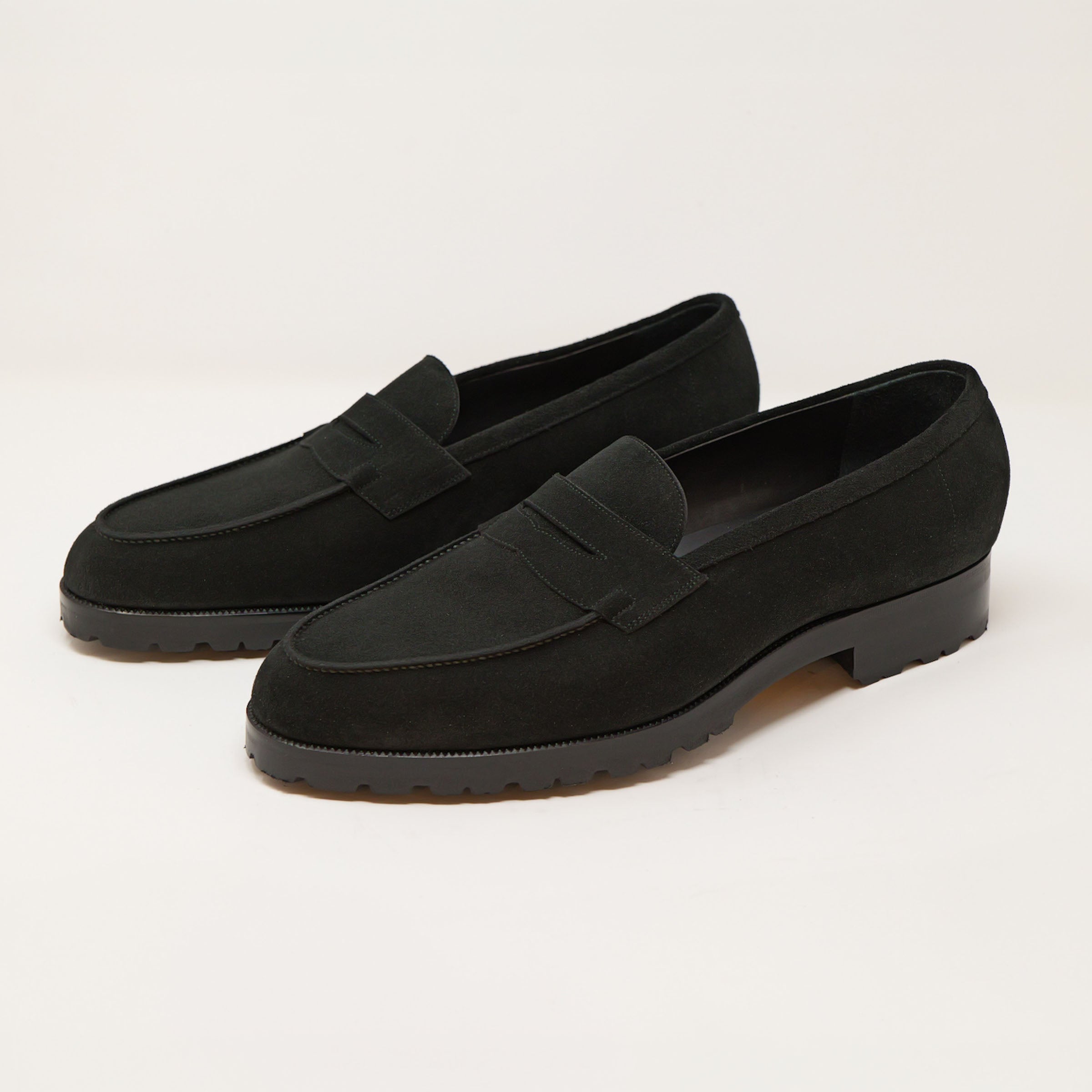 Bespoke Penny Loafers in Black Suede Leather “C F.STEAD”-1