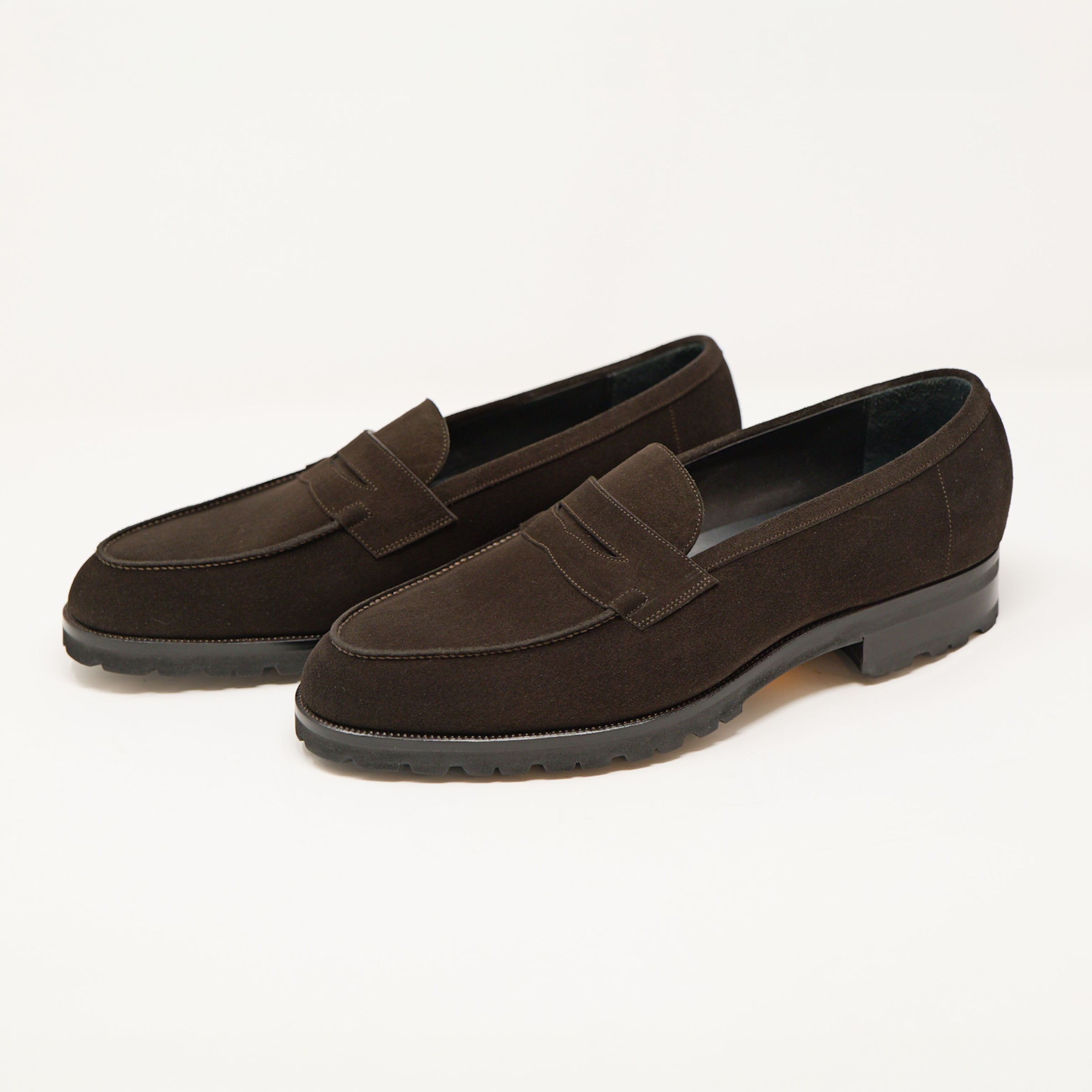 Bespoke Penny Loafers in Dark Brown Suede Leather “C F.STEAD”-1