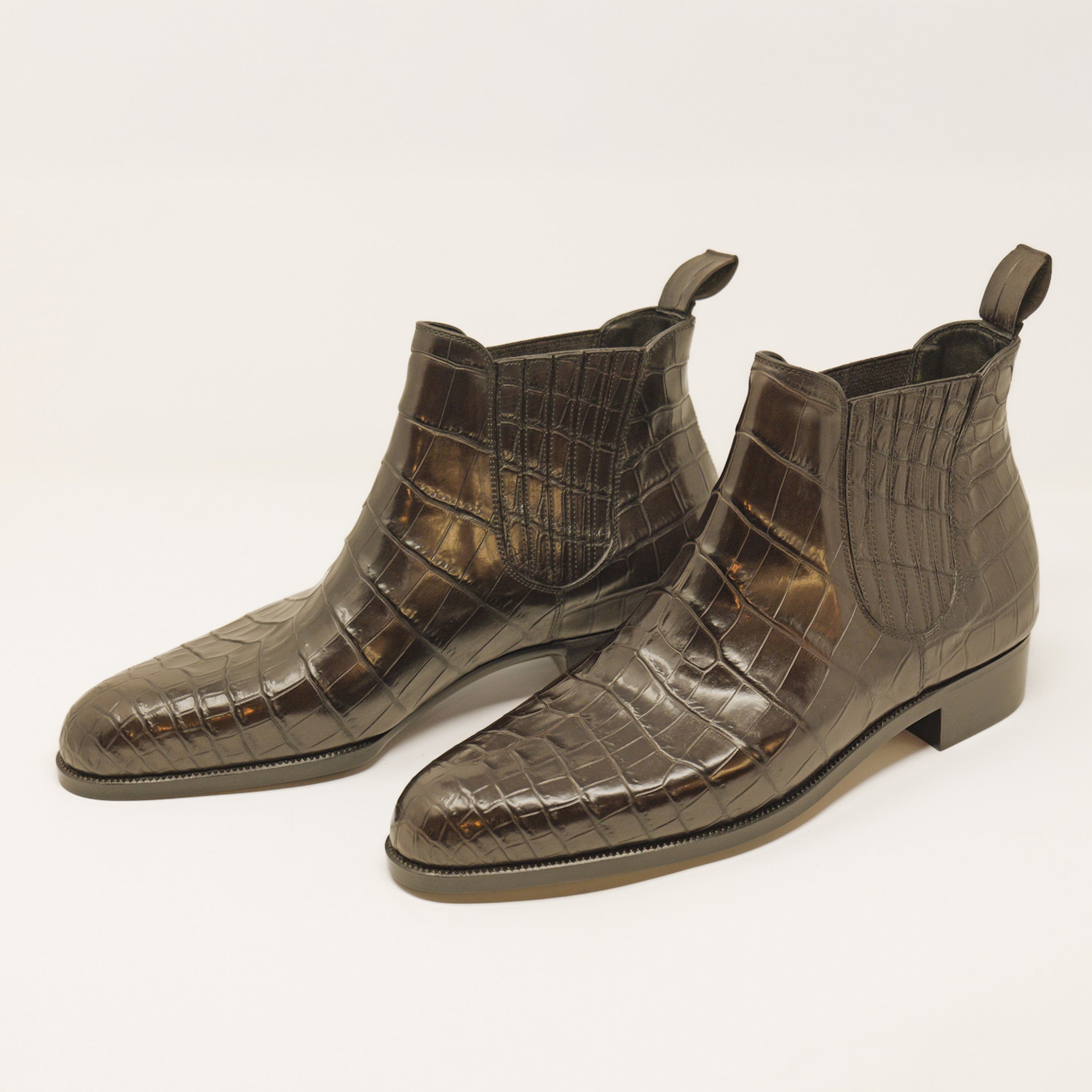Bespoke Side Elastic Boots in Dark Brown Crocodile-1