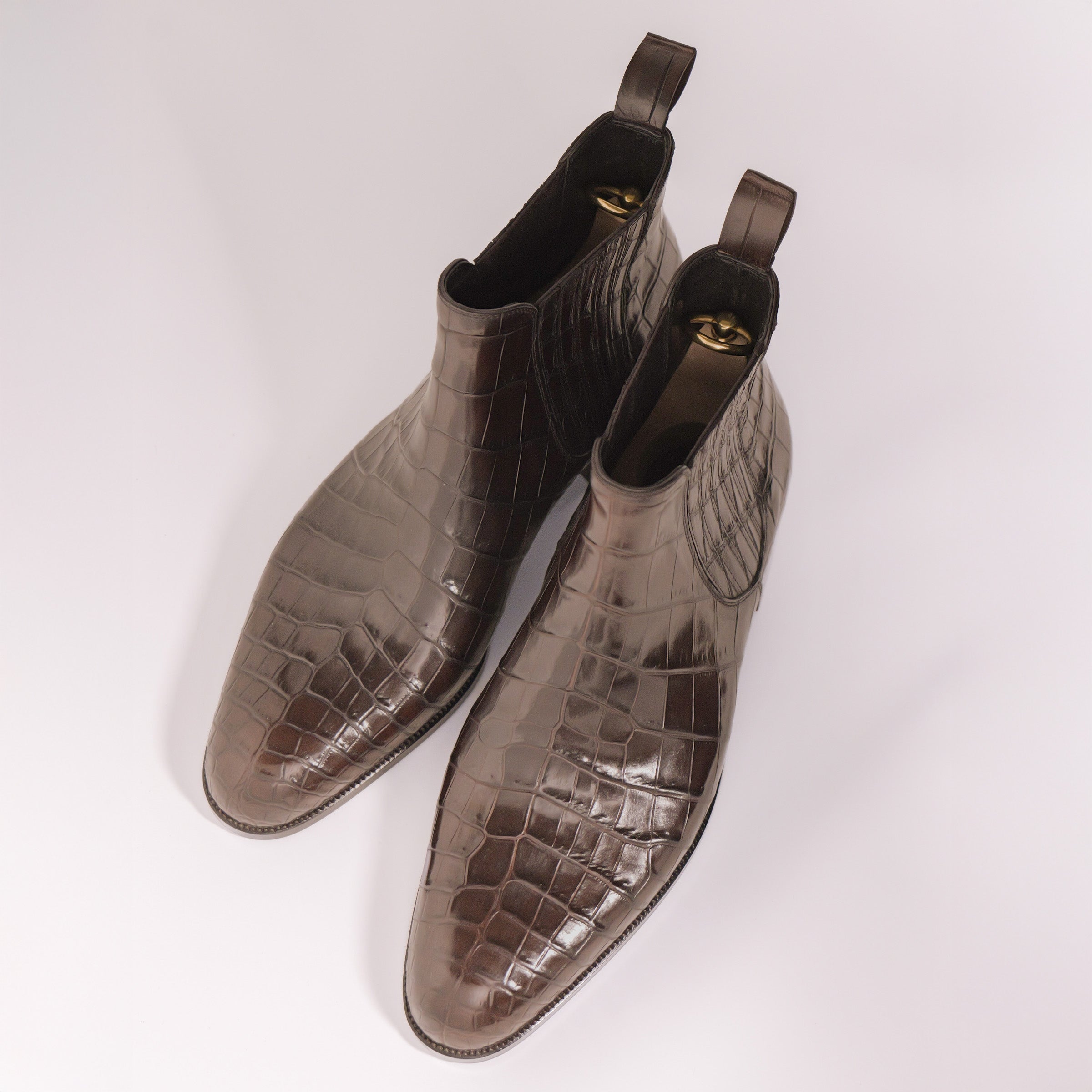 Bespoke Side Elastic Boots in Dark Brown Crocodile-2