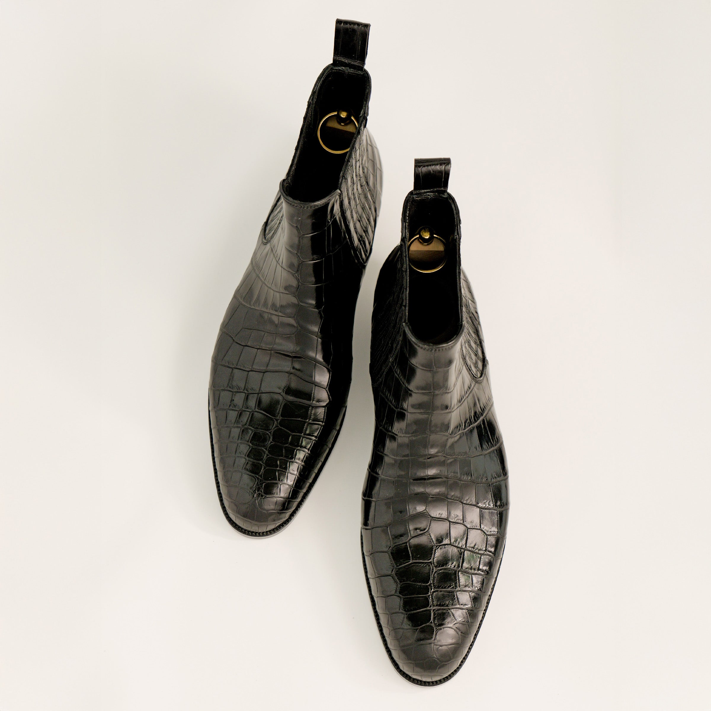 Bespoke Side Elastic Boots in Black Crocodile