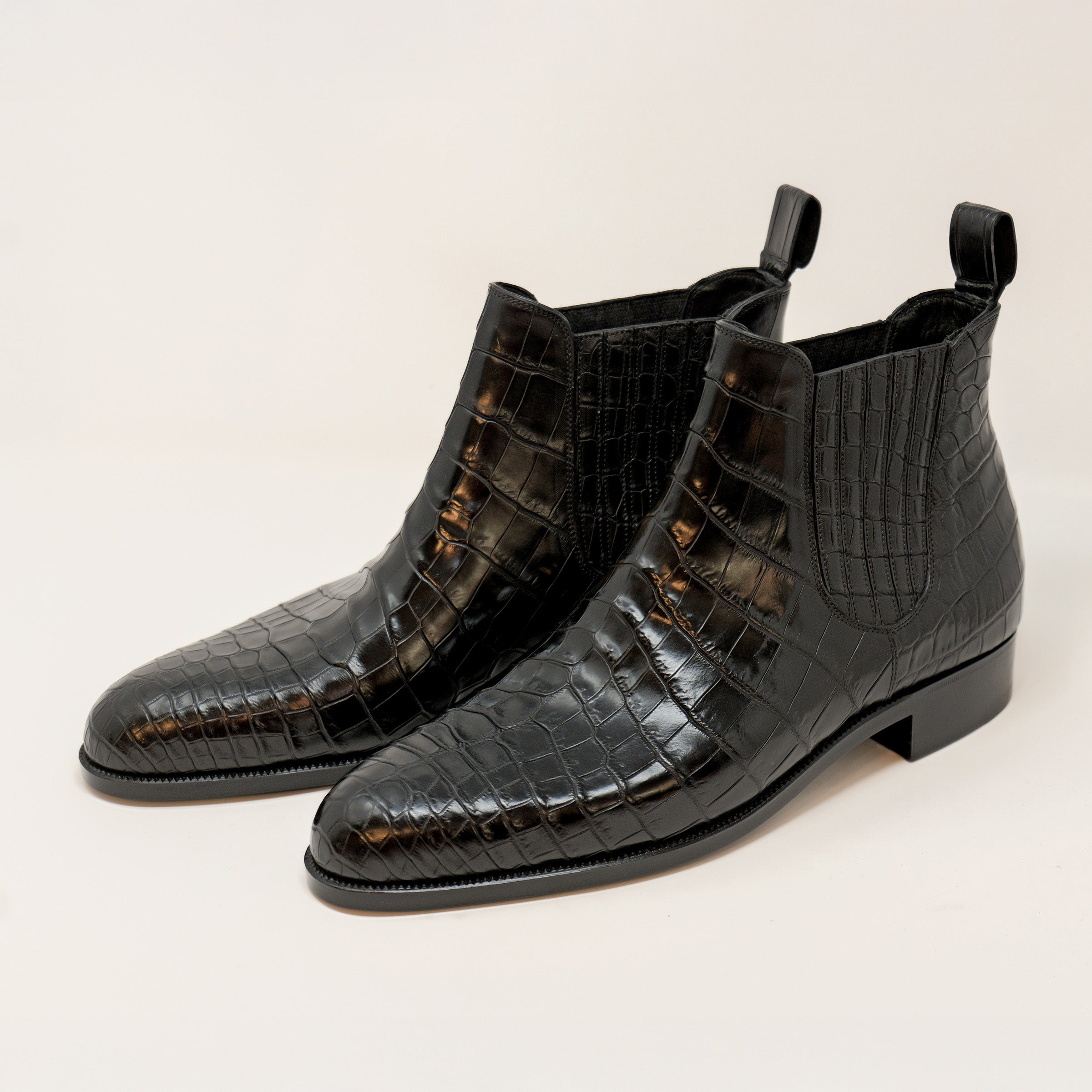 Bespoke Side Elastic Boots in Black Crocodile