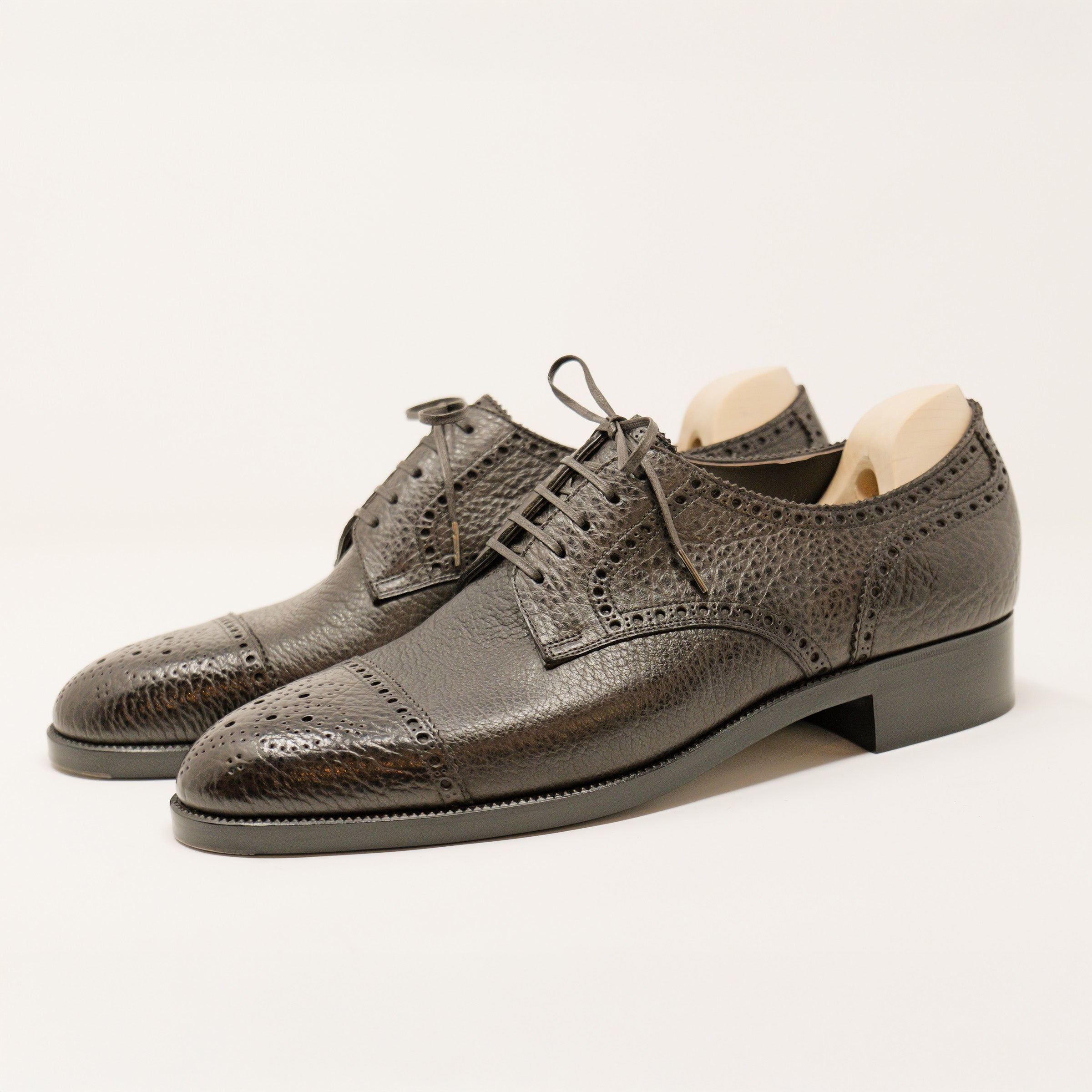 Bespoke Semi-Brogue Derby in Dark Brown Bison Leather