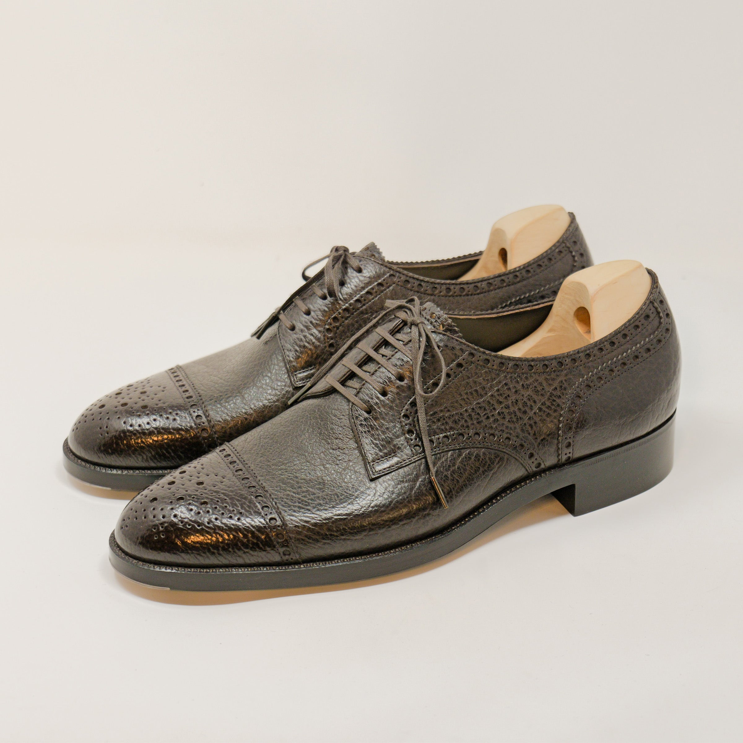 Bespoke Semi-Brogue Derby in Dark Brown Bison Leather