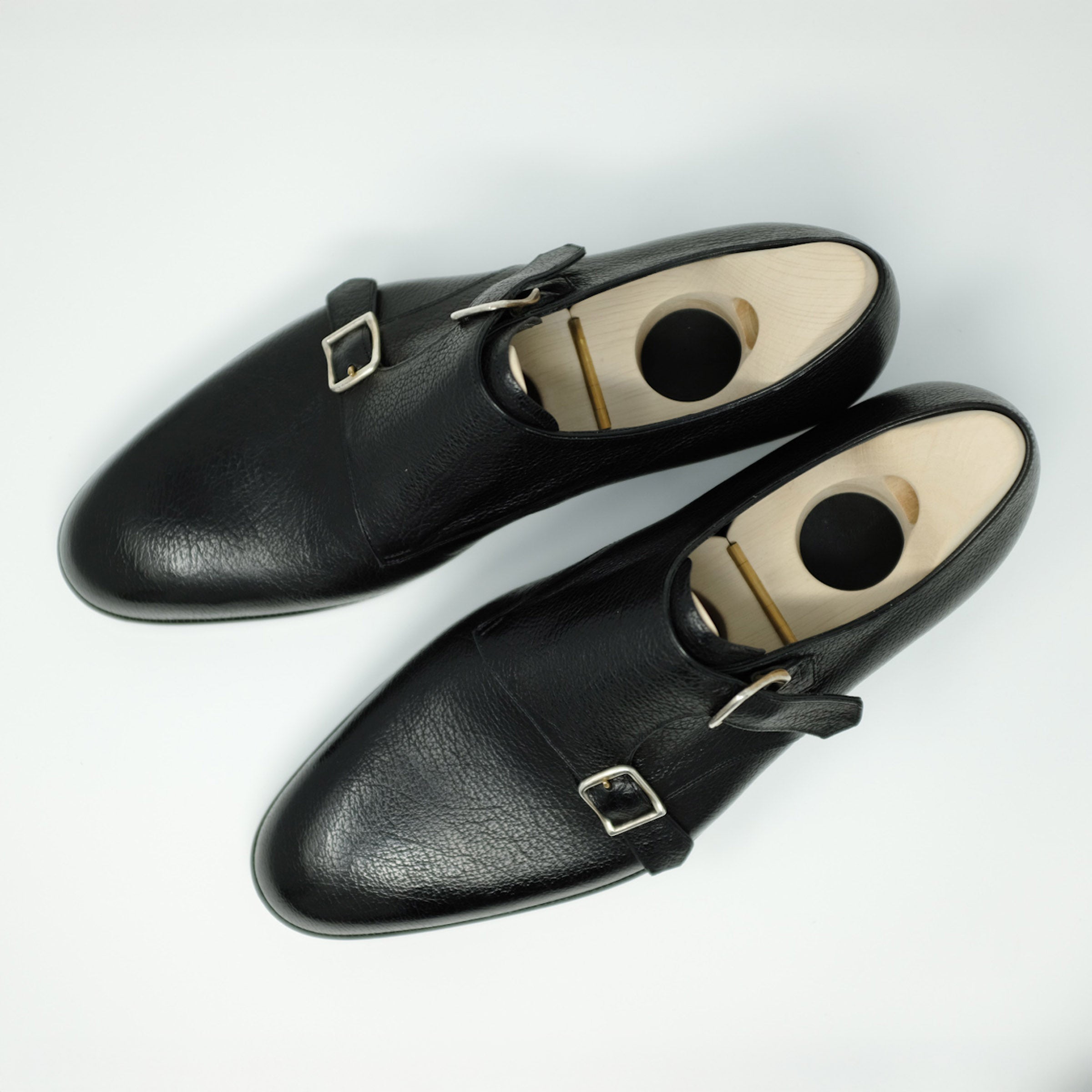 Bespoke Plain-Toe Double Monk Strap in Black Kangaroo Leather