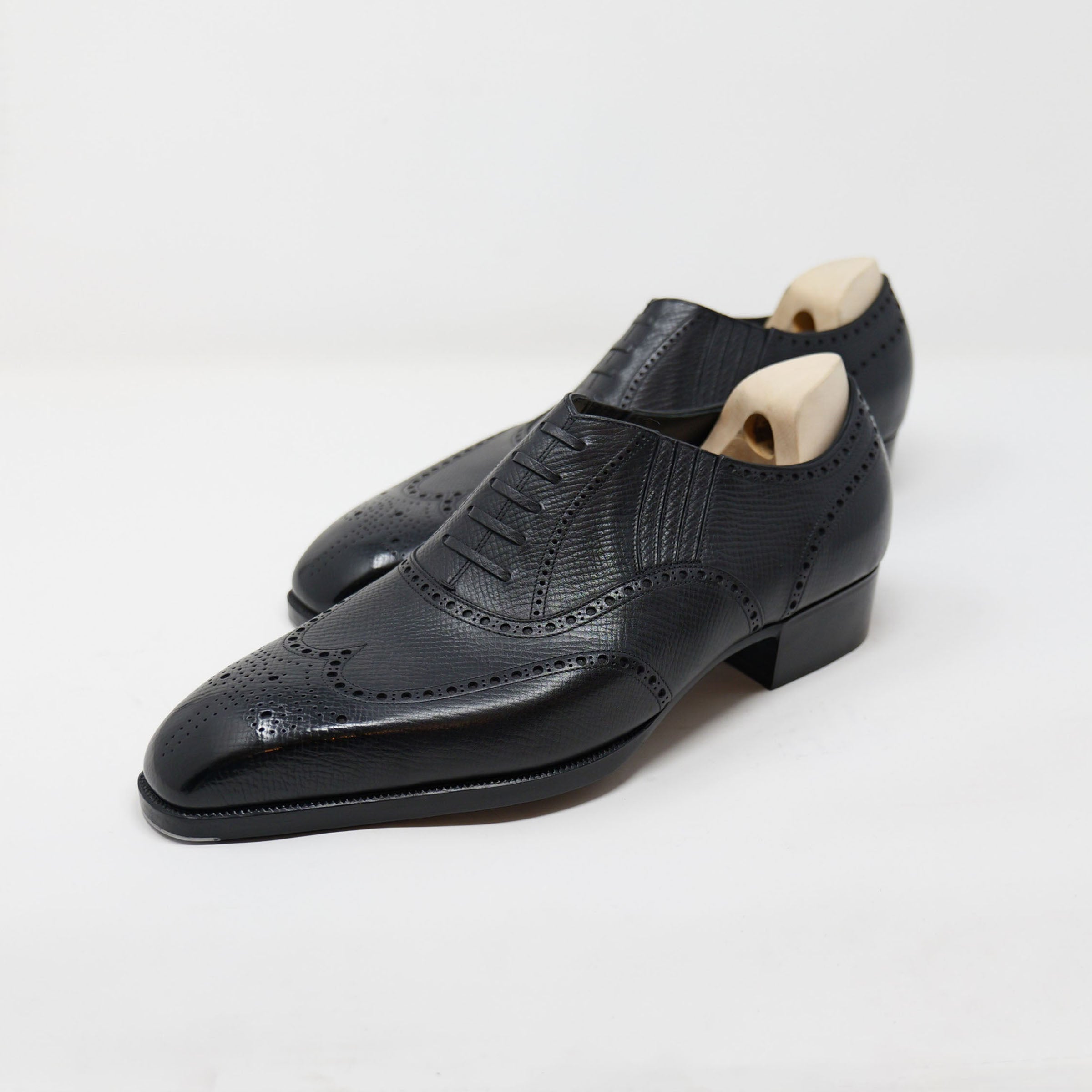 Bespoke Imitation Wing-Tip Design Side Elastic in Black Utah Calf Leather-1