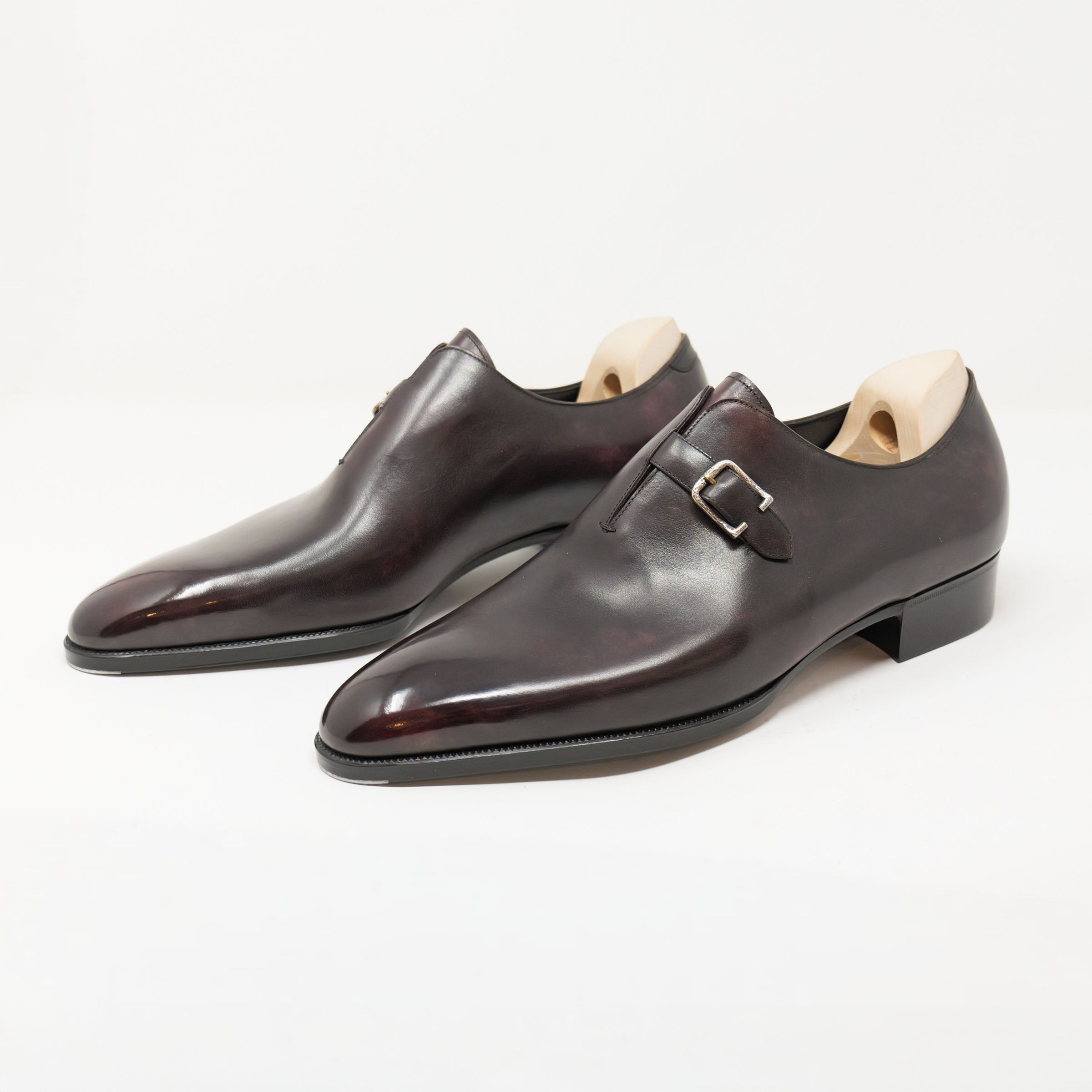 Bespoke Single Monk Strap Wholecut in Iron Color Museum Calf Leather by ILCEA Radica with Burgundy Patina-2