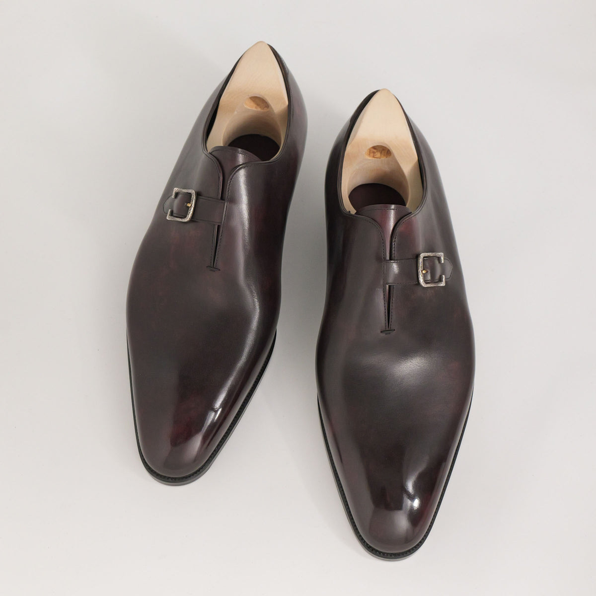 Bespoke Single Monk Strap Wholecut in Iron Color Museum Calf Leather by ILCEA Radica with Burgundy Patina-3