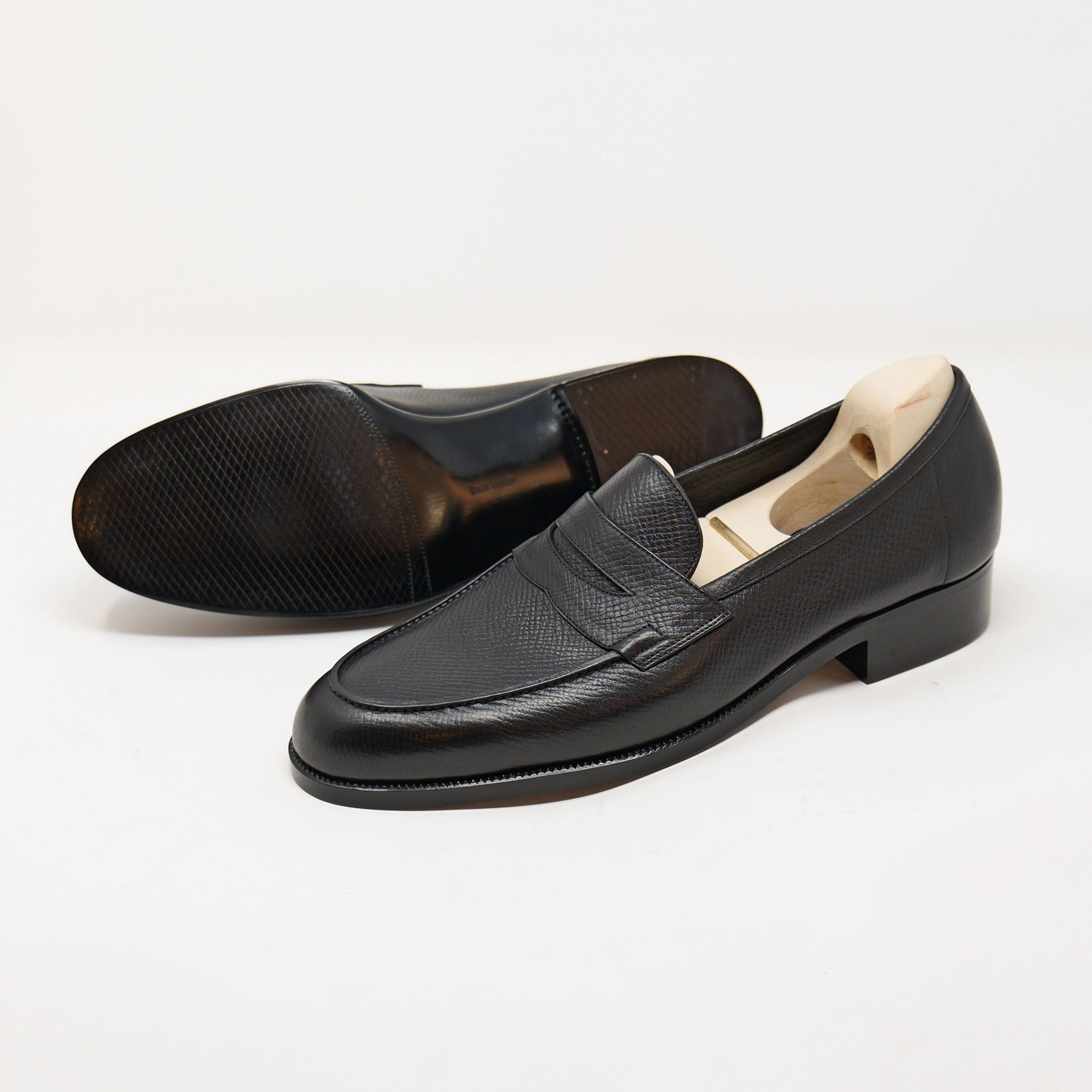 Bespoke Unlined Penny Loafers in Black Utah Calf Leather-1