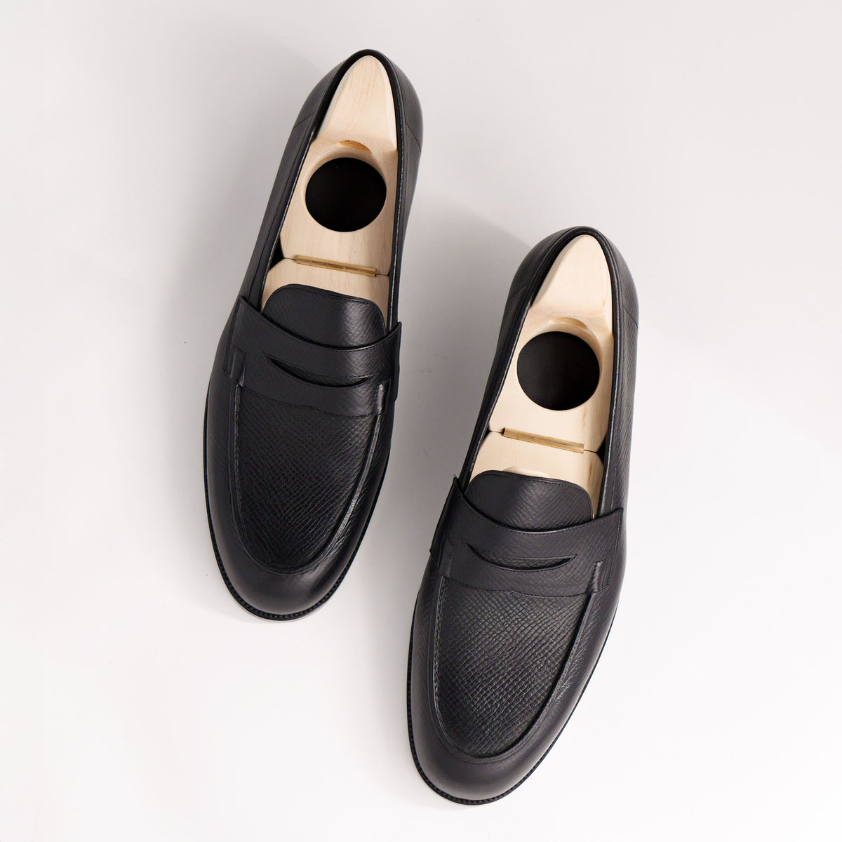 Bespoke Unlined Penny Loafers in Black Utah Calf Leather-2