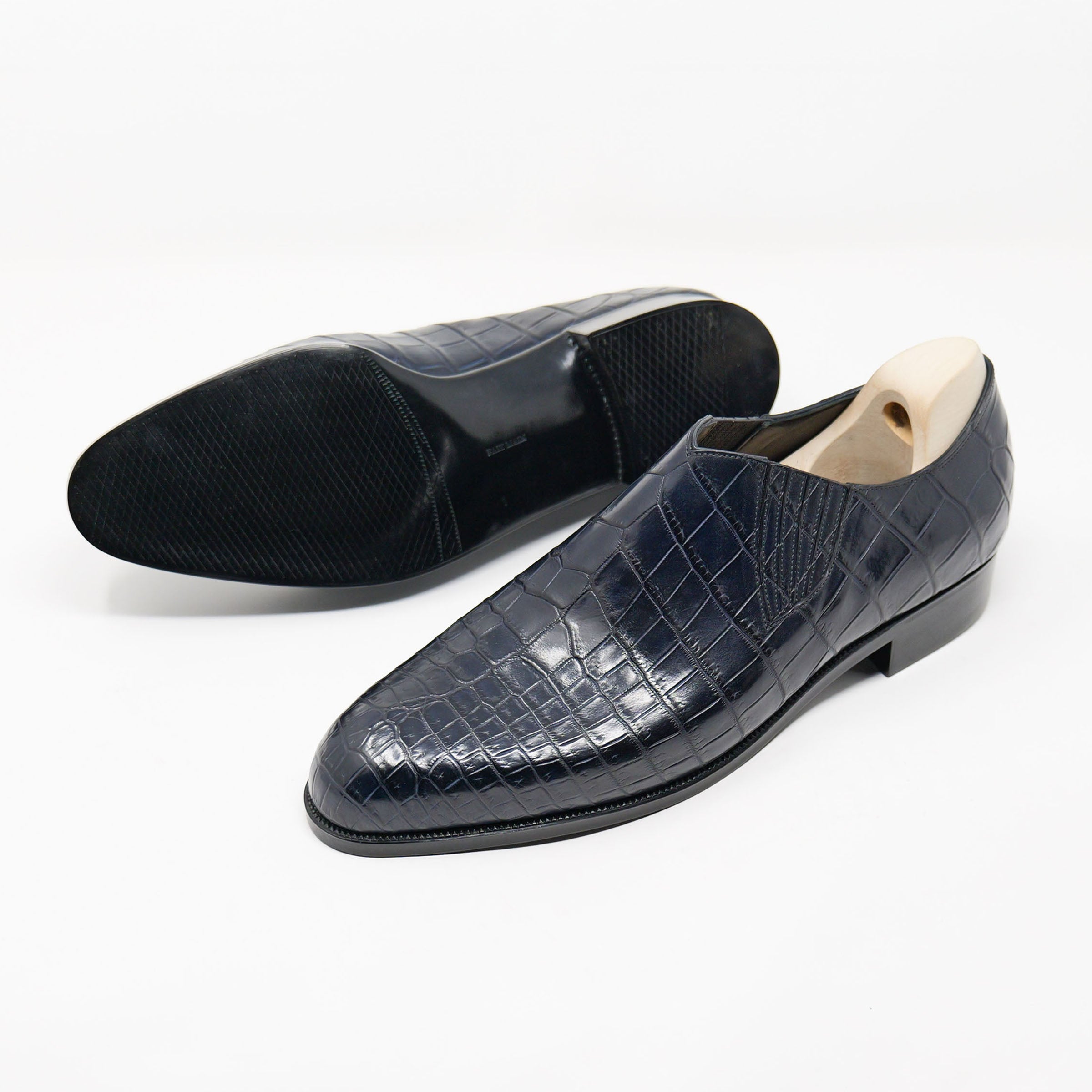 Bespoke Wholecut Side Elastic in Navy Crocodile Leather-1