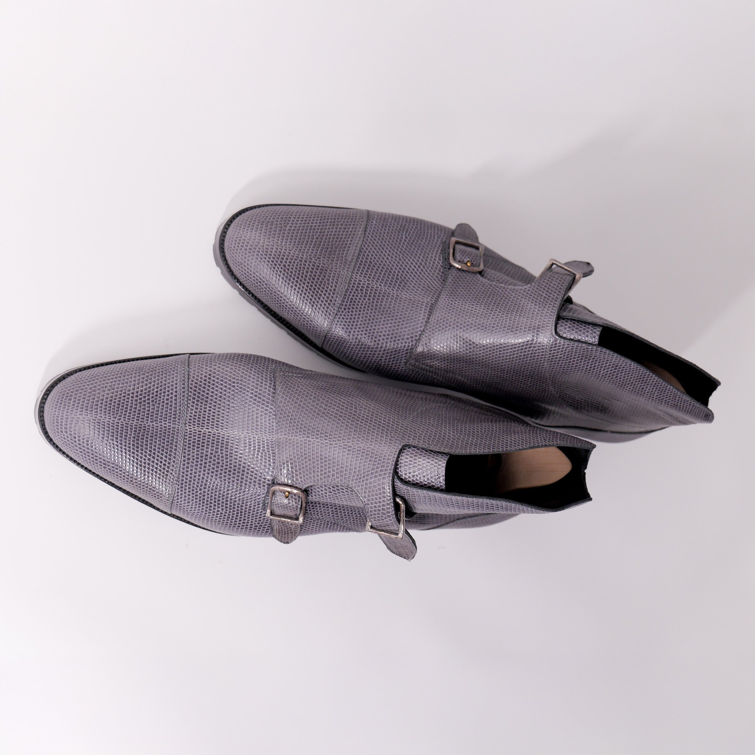 Bespoke Double Monk Strap Boots in Grey lizard Leather-2