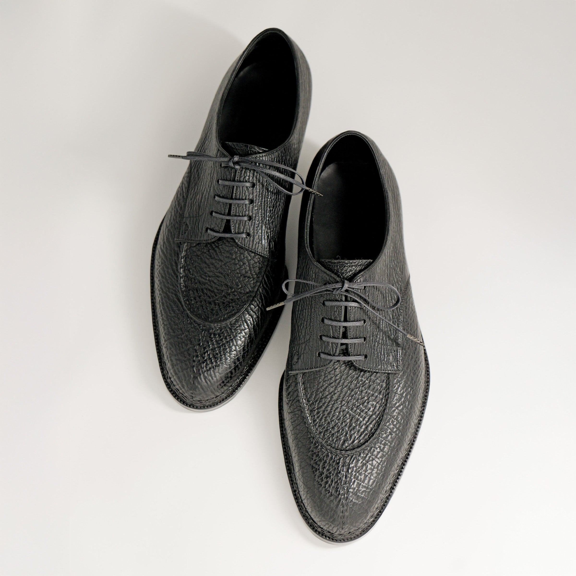 Bespoke Hand-Stitched Apron Front Derby in Black Shark Leather-2