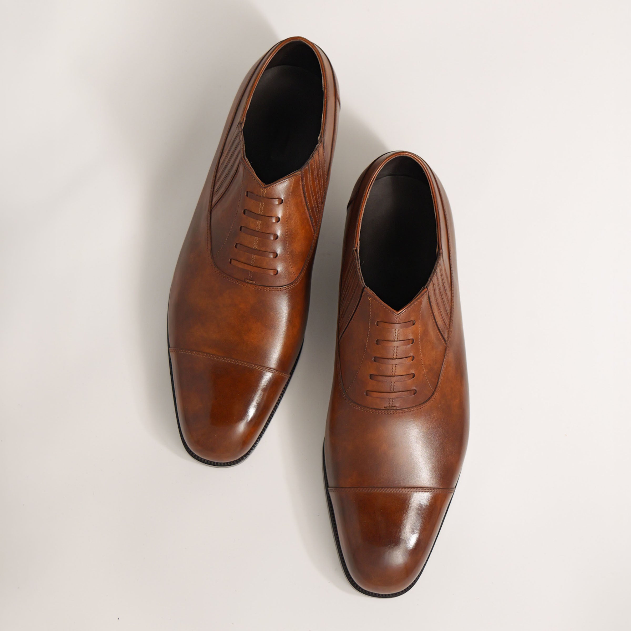 Bespoke Long Vamp Punched Cup Elastic in Light Brown  Museum Calf Leather “ILCEA RADICA”-2