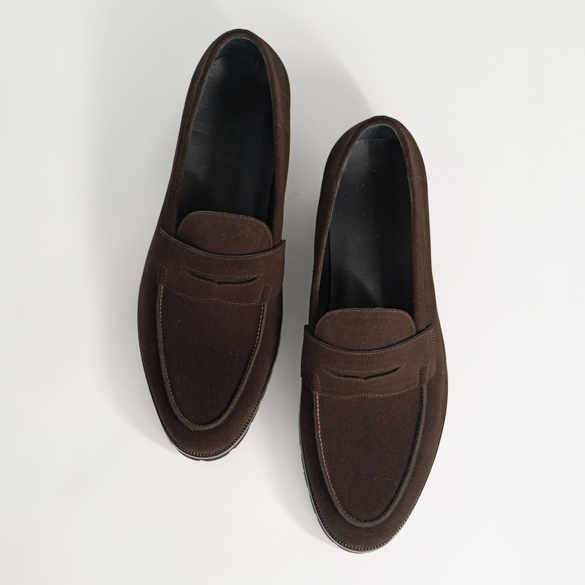 Bespoke Penny Loafers in Dark Brown Suede Leather “C F.STEAD”-2