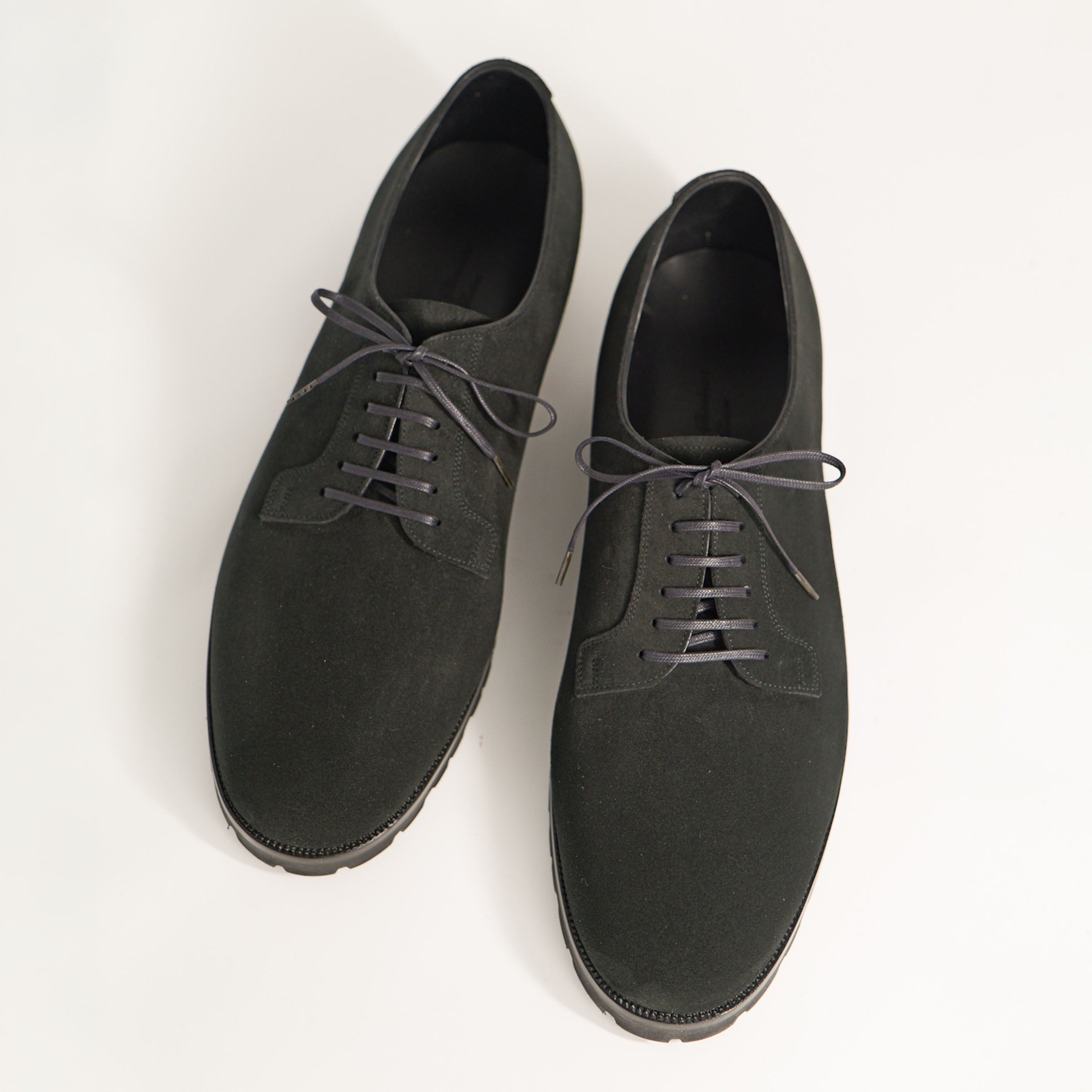 Bespoke Plane Toe Derby in Black Suede Leather “C F.STEAD”-2