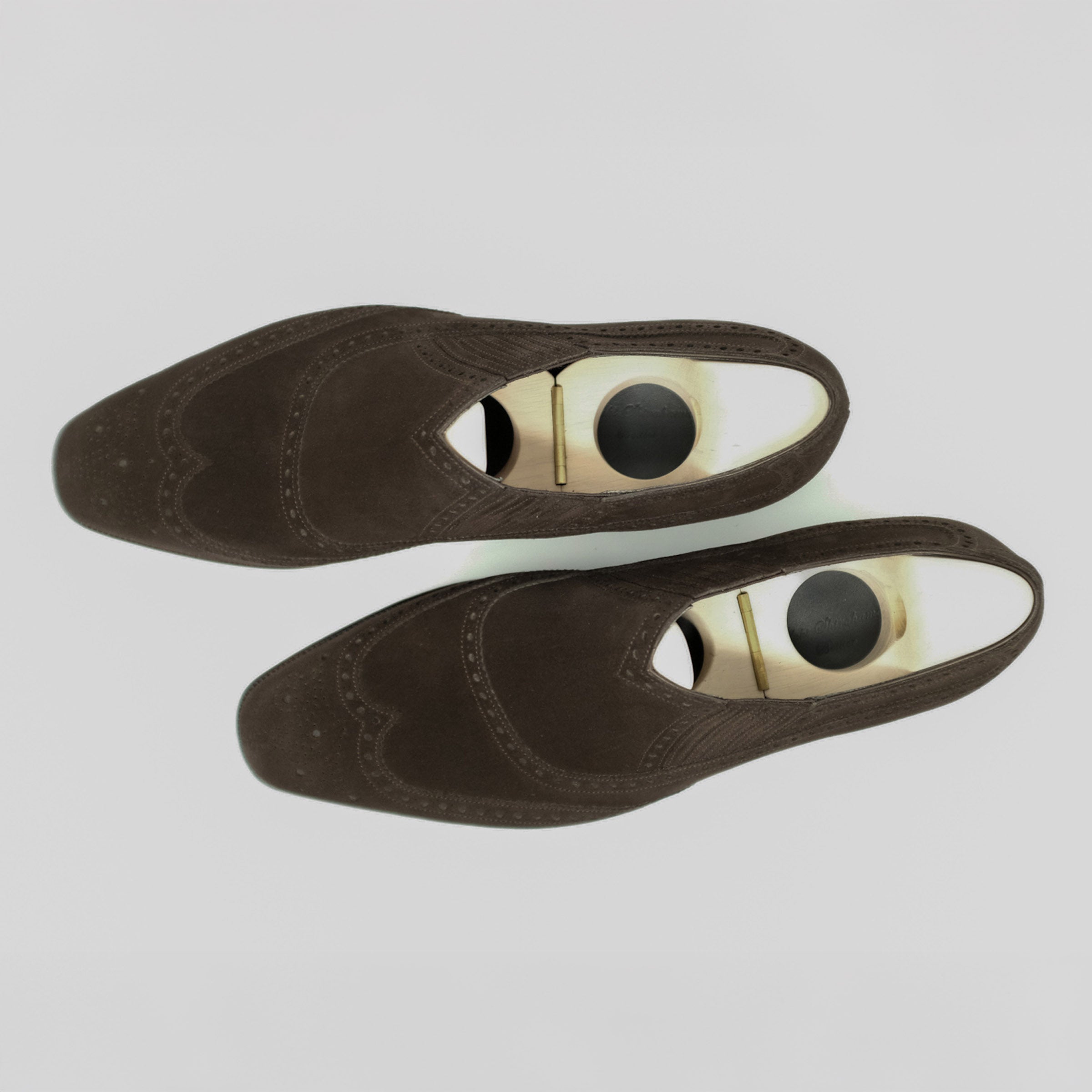 Bespoke Wing-Tip Long Vamp Side Elastic in Dark Brown Suede Leather “C F.STEAD”