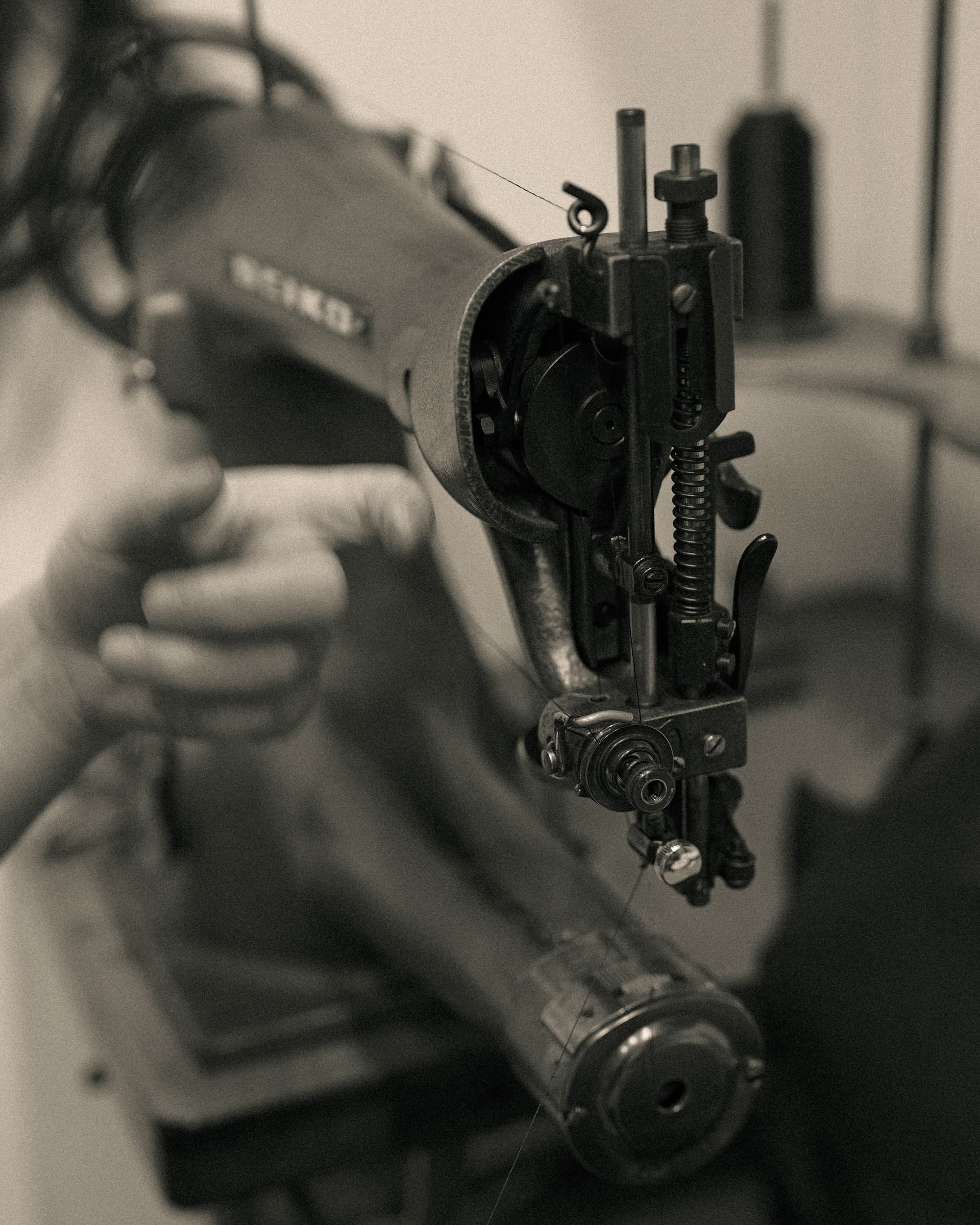 hand stitching leather upper for bespoke shoes