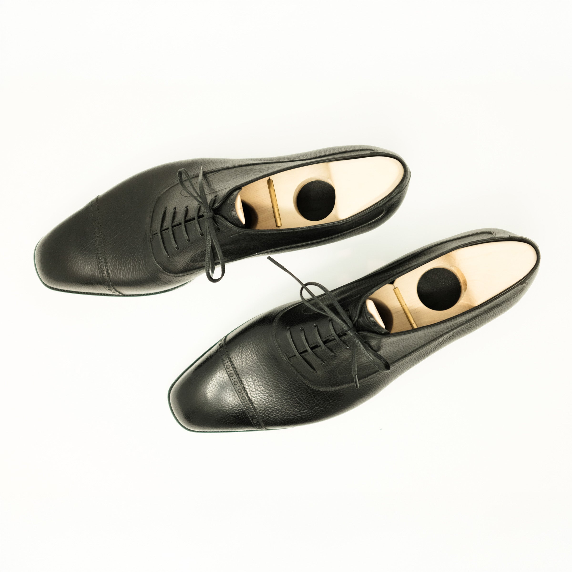 Bespoke Long Vamp Punched Cup Oxford in Black Lama Leather