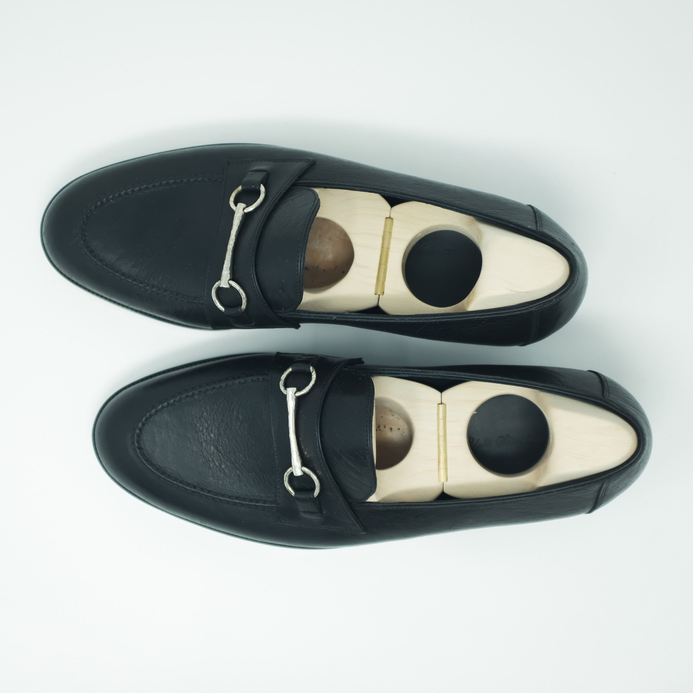 Bespoke Hand-Stitched Bit Loafers in Black Kudu Leather